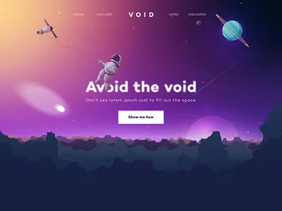 Landing V O I D design illustration landing landing page design landingpage landscape logo lorem ipsum planets space spaceman vector vector art void