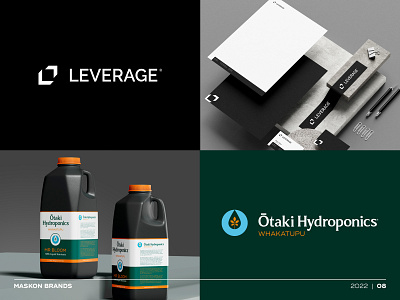 2022 - Leverage + Otaki Hydroponics brand branding design icon logo mark stationary