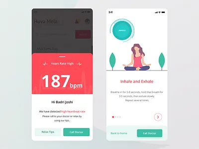 Alert popup ( High Heartbeat Rate ) button gradient heartbeat inhale ios iphonex pagination pop popup presentation relax tips