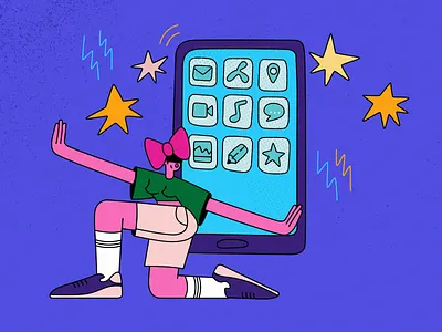 Showing off with new phone app artwork branding character character design drawing flat flat illustration girl character icon illustration insurance insurance company interface interface design phone sketch ui ux vector