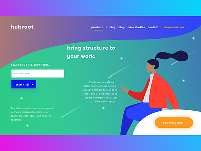 Hubroot Project Management Tools 2019 branding concept design flat illustration landing page minimal photoshop project project management ui user experience user experience design ux web website