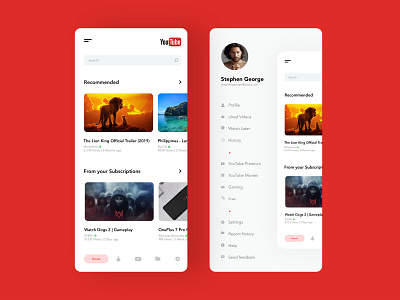Youtube App Concept Design app design design graphic design illustraion illustration interaction design mobile ui photoshop ui ui design ux design vector webui