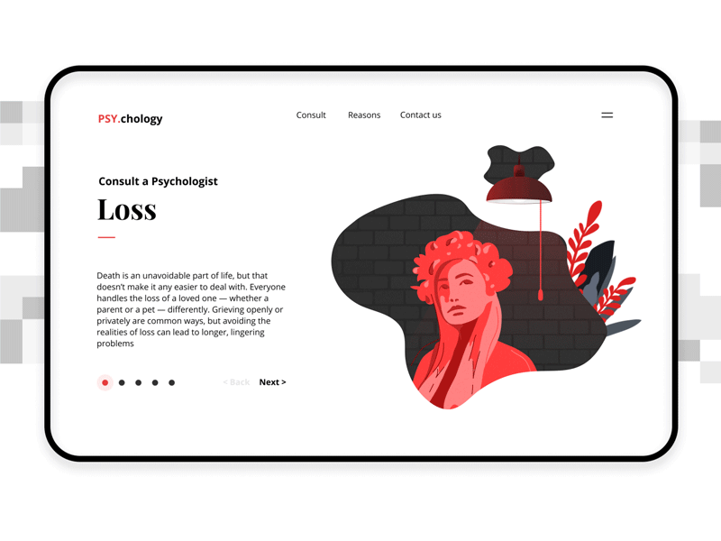 PSY.сhology Website: Interaction With Illustration animation case consult consulting desktop graphic illustration interface loss motion paginator psychology site slider stress ui website