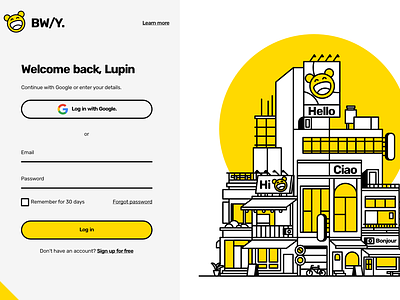 BW/Y. app blackwhite branding clean design homepage illustration line login logo mobile service ui website yellow