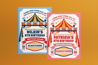 Pink & Blue Circus Birthday Invitation birthday birthday invitation birthday party blue celebration design flat design party pink