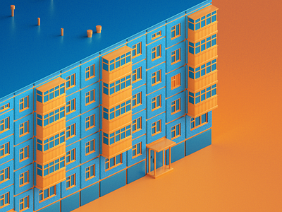 Typical Russian five-story house 3d building c4d colorful home house illustration real estate render