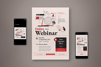 White Minimalist Online Webinar Flyer Set minimalist modern modern style online webinar social media webinar white