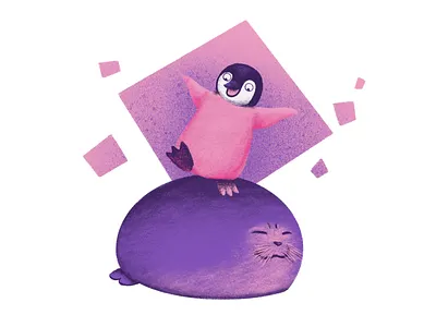Seal of approval animals illustrated birds childrens illustration cute design funny geometric illustration penguin procreate art seal simple