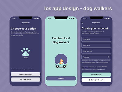 IOS app design - dog walkers app design dog walkers e commerce ecommerce app ios ios app ios app design ios design system prototype ui design ui ui design ux