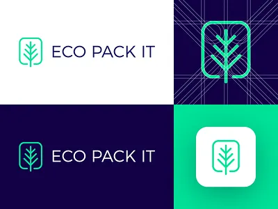 Eco Pack It - Logo Design Concept app branding clean corporate design ecological for sale unused buy green blue icon identity leaf natural eco logo logo design logo designer logo grid logotype media tech digital nice pack branding bag resealable symbol