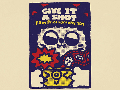 Give It A Shot cartoon cat cute design doodle film fun illustration japanese kawaii lettering photo poster print typography