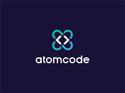 AtomCode atom brackets branding code coding identity logo mark orbits symbol tech technology