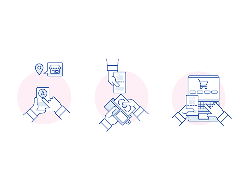 Gift card instruction animation card fintech gesture hand input instruction navigation purchase