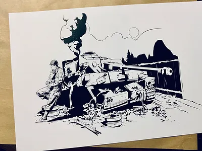 PRINT - BIRTHDAY PRESENT ILLUSTRATION character design illustration illustrations illustrator inking print printmaking tank traditional 2d wwii