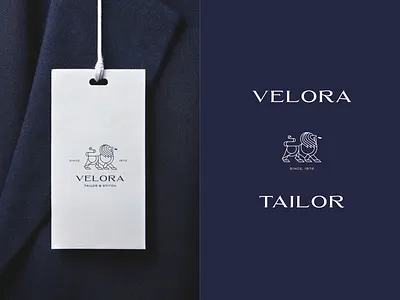 Velora Tailor: Branding abstract logo brand identity branding design gold graphic design line art line logo lineworks lion head lion icon lion logo logo merch merchandise pin simple logo sticker taylor logo