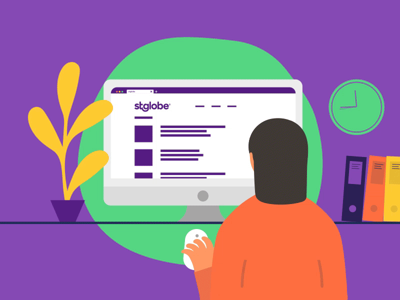 Snippet of 2D animation 2d after effects animation booking desk motion design pc search transition travel