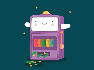 Cute Casino Slot Machine 2d 2d illustration banner ad casino character design flat gaming illustration illustrator jackpot money online casino slot slot machine slots