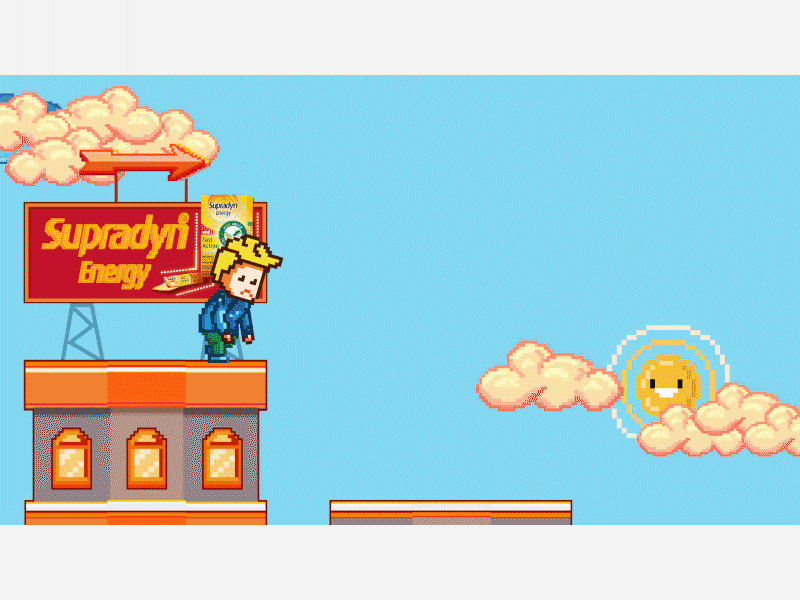 Supradyn Energy Fast Action Face Down Scene 8bits characters energy fast illustrations vectors