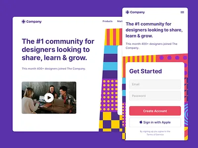 Made with Slice - Design community website buttons cards components design design system education figma free freebie header hero kit mobile sketch slice template ui ux web website