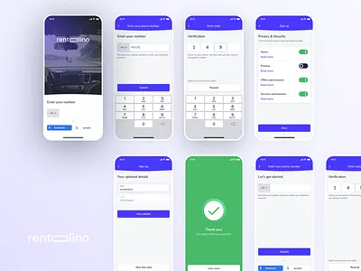 Rentalino - Registration Flow automotive car car sharing flow form information architecture login process flow registration rent a car rental app rentalino sharing sign in sign up ui design user experience user interface ux design verification