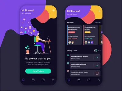 Tasks Management App app business dark mode dark ui design empty flat illustration ios management mobile planner planning progress project schedule startup tag tasks to do app