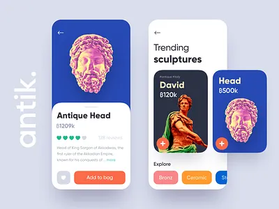 Antik - Sculpture app ui app bid buy card design ios listing sculpture ui ux