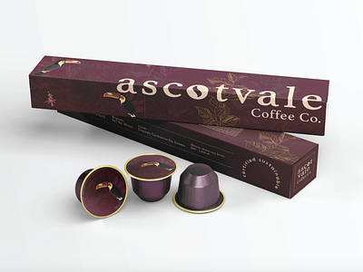 Ascotvale Coffee branding adobe box brand branding brazil brazilian coffee coffee coffee capsules design graphic design illustration logo logo design marroon mockup packaging packaging design pattern purple