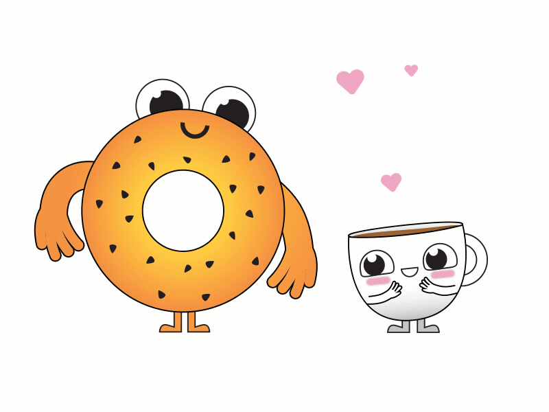 Coffee Meets Bagel animation bagel breakfast character coffee date dating food i love you loop love lunch motion rubber hose