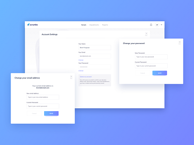 Account Settings UI Design | Scrumbs account setting account settings app ui ildiesign management reset email reset password settings ui ui design ux ux design web app