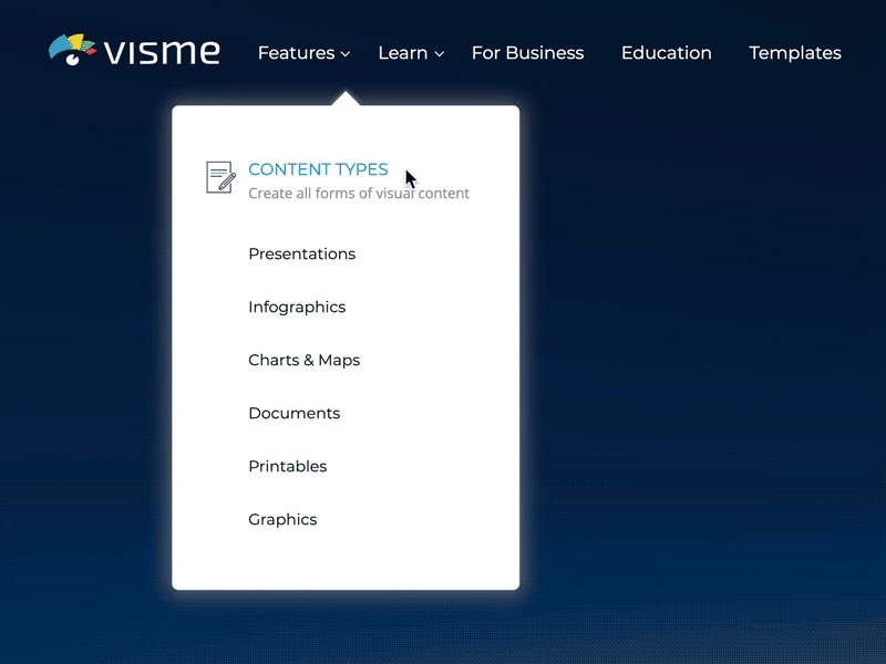 Features Animated Top Menu animation design dropdown hover menu bar ui uiux user interface website