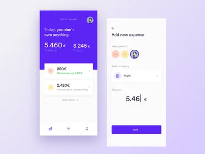 Split bills app clean concept design expenses flat ios iphone minimal split travel travel app typography ui ux vector