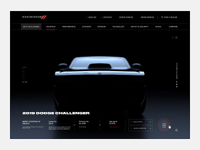 Dodge Challenger Interactive Site 3d animation cars challenger dark dodge engine highlights identity ignition interactive logo maxon motion octanerender smoke typography