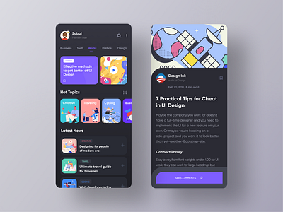 News App Exploration app design application design best app design black ui blog app clean design creative design dark ui designer dribbble best shot graphicsdesign illustration interfacedesign ios app ios app design modern news app trending design trendy uxui