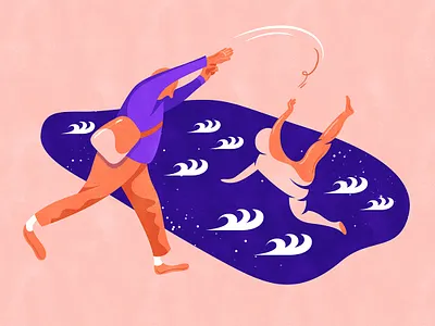 In a state of nature | 一丝不挂 chinese design flat fourchars hiwow idiom illustration kid naked pond vector