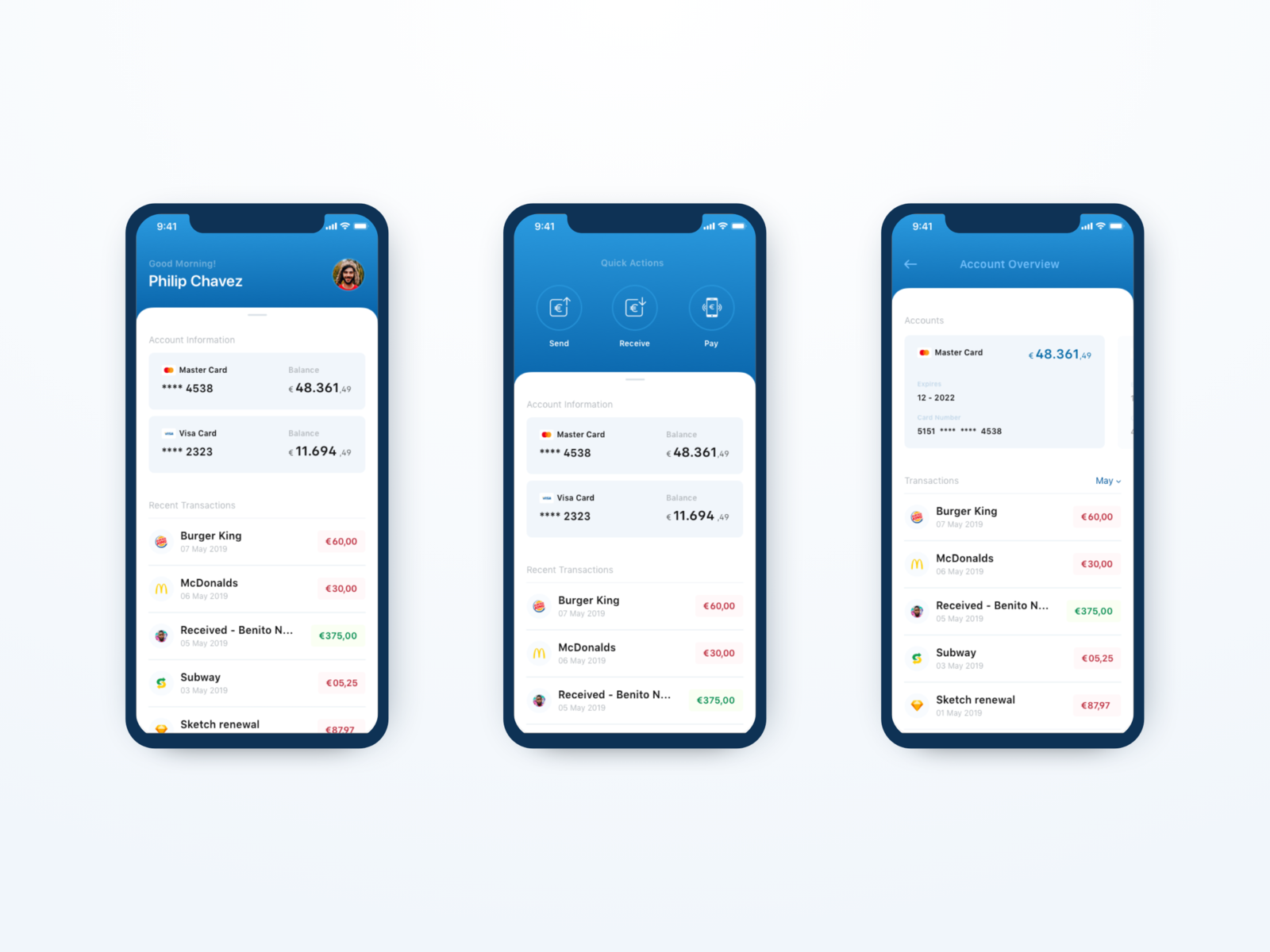 Example of Design Exercise - Mobile Bank App Dashboard