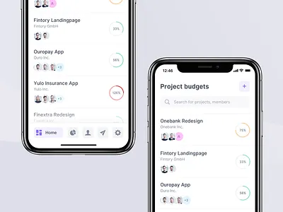 Budget Planner App – List Overview app application budgets clean graphs ios iphone x light list minimal mobile projectmanagement tabbar ui ux