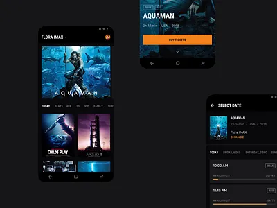 Cinema City [Android Concept] android android app app black cinema cinema city concept dark material ui materialdesign minimal movies orange popcorn seats strv strvcom tickets ui ux