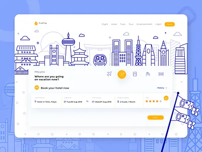 Firetrip - ticket booking website illustration character character design cityscape design flat design flat illustration header holiday illustraion illustration illustration design japan lineart lineillustration ticket booking tokyo travel ui vector website