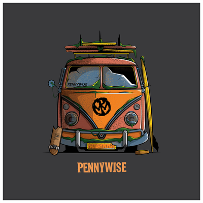 Pennywise Van adobe illustrator branding california design graphic design hippie hippy illustration logo merchandise old school skate surf van vector vector art vw vw bus wacom yellow