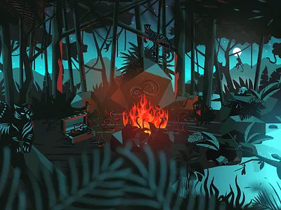 Danny Jungle animals artwork creature danny drawing fire forest illustration jungle night snake tiger