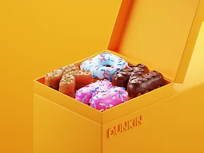Dunkin 3d animation blender colors donuts dunkin graphic design illustration isometric logo packaging trend typography