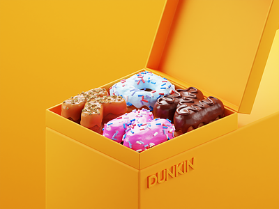 Dunkin 3d animation blender colors donuts dunkin graphic design illustration isometric logo packaging trend typography