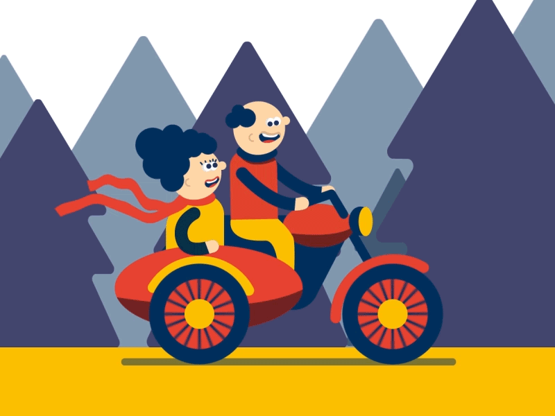 Motorcycle 2d animation aftereffects animation bike character character design drive fir tree gif graphic loop motorcycle sidecar