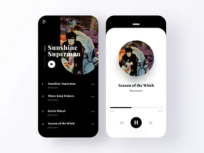 ✨Daily Design ✨ 009 Music Player 100daysofui app black and white challenge clean colours daily design donovan layout listing minimal mobile mobile app music music player rounded simple trendy ui