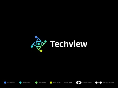 Techview abstract branding color connect design eye eye logo gradient identity logo mark network node nodes symbol tech tech logo technology ui view
