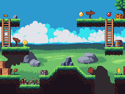 Pixel Art Platformer 2D Tileset 2d game game assets gamedev pixel art platformer