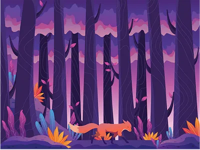 Lonely Fox 😿 color forest fox fox logo gradient illustration lifu purple