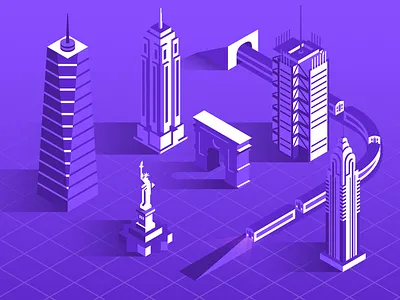 Downtown - Iso Future NYC buildings chrysler empire gradient illustration illustrator isometric new york new york times square statue statue of liberty subway train travel vector washington world trade center