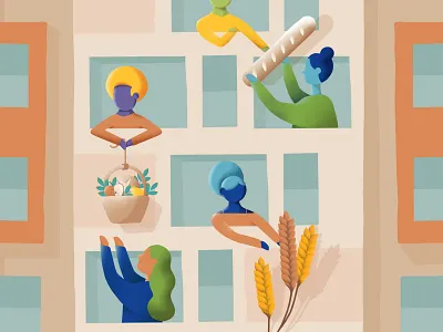 Northwest Harvest Grocery Mural apartment apple bread building community design food illustration nonprofit share sharing vector wheat