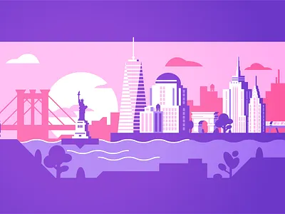 NYC Sunset arch brooklyn bridge chrysler building east river empire state building gradient horizon illustration illustrator new york new york city subway sunset travel vector washington sqaure park wtc